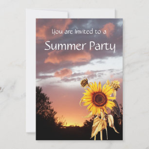 SUNFLOWERS AND SUMMER SUNSET RUSTIC WEDDING PARTY INVITATION