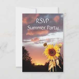 SUNFLOWERS AND SUMMER SUNSET RUSTIC WEDDING PARTY INVITATION