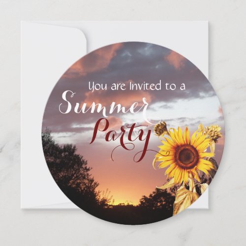 SUNFLOWERS AND SUMMER SUNSET RUSTIC WEDDING PARTY INVITATION