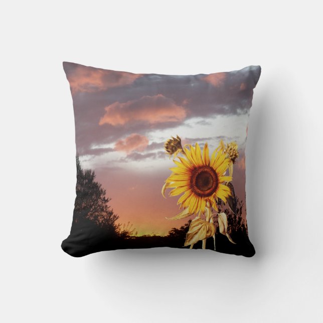 SUNFLOWERS AND SUMMER SUNSET THROW PILLOW (Front)