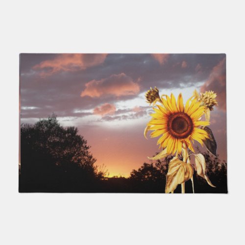 SUNFLOWERS AND SUMMER SUNSET WITH PINK CLOUDS  DOORMAT