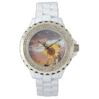 SUNFLOWERS AND SUMMER SUNSET WITH PINK CLOUDS