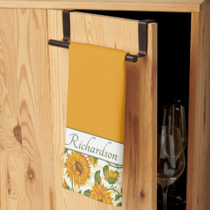Sunflowers and text personalized kitchen towel