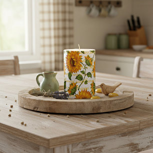 Sunflowers and text pillar candle