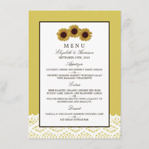 Sunflowers and Vintage Lace Wedding Menu