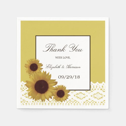 Sunflowers and Vintage Lace Wedding Paper Napkins