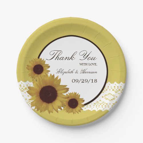 Sunflowers and Vintage Lace Wedding Paper Plates