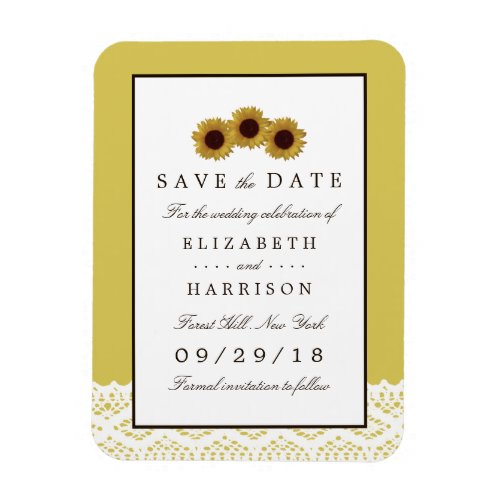 Sunflowers and Vintage Lace Wedding Save The Date Magnet