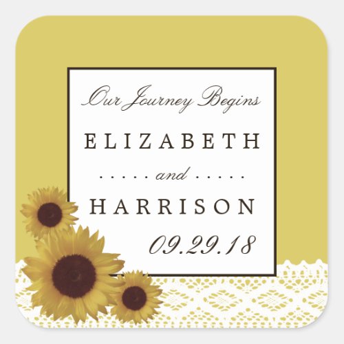 Sunflowers and Vintage Lace Wedding Square Sticker
