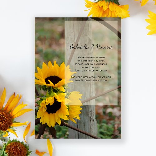 Sunflowers and Wagon Wheel Wedding Save the Date Invitation