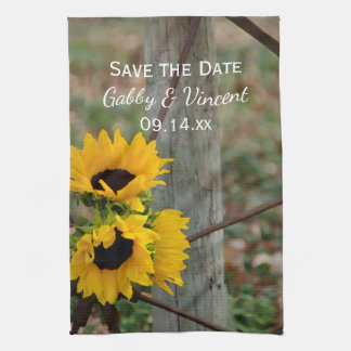 Sunflowers and Wagon Wheel Wedding Save the Date Towel