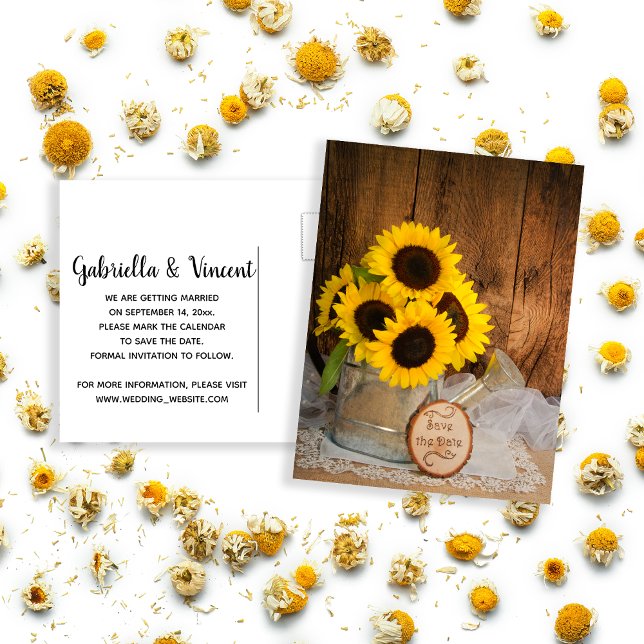 Sunflowers and Watering Can Wedding Save the Date Announcement Postcard (Creator Uploaded)