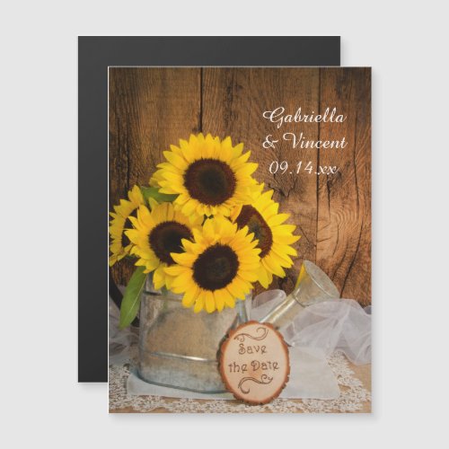 Sunflowers and Watering Can Wedding Save the Date Magnetic Invitation