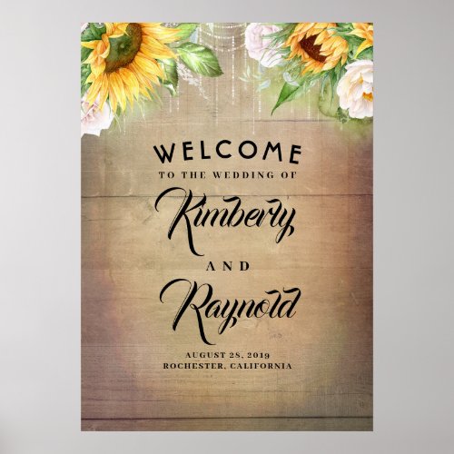 Sunflowers and White Roses Welcome Sign