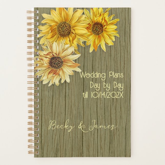 Sunflowers and Wood Wedding Planner (Front)