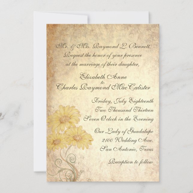 Sunflowers Antique Reproduction Wedding Invitation (Front)