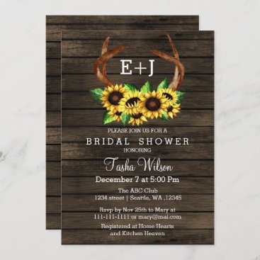 Sunflowers Antlers Country Chic Bridal Shower Invitation