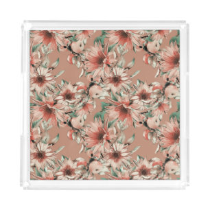 Sunflowers, apples: autumn watercolor pattern acrylic tray