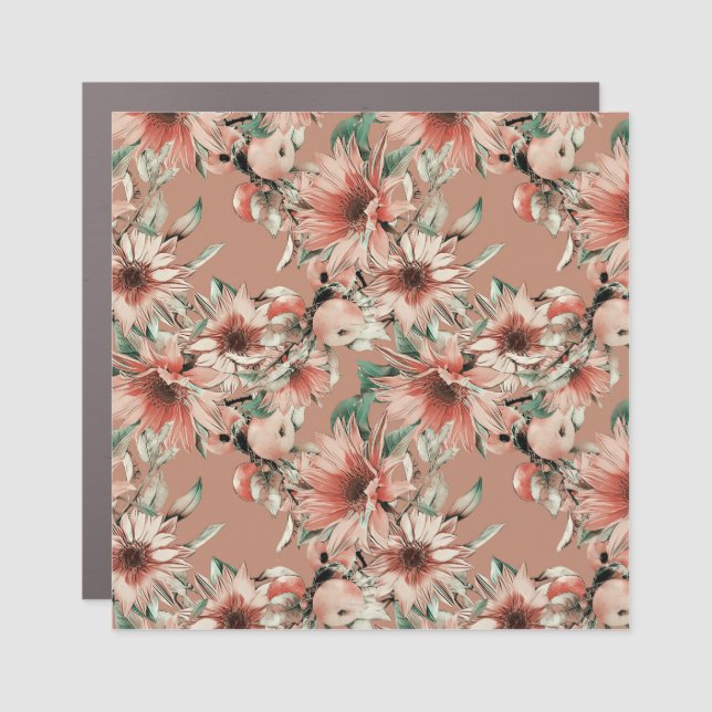 Sunflowers, apples: autumn watercolor pattern car magnet (Front)