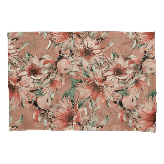 Sunflowers, apples: autumn watercolor pattern pillow case (Front)