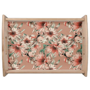 Sunflowers, apples: autumn watercolor pattern serving tray