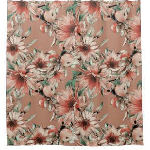 Sunflowers, apples: autumn watercolor pattern shower curtain