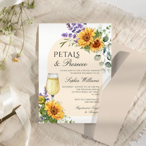 Sunflowers Arch Petals  Prosecco Bridal Shower Invitation