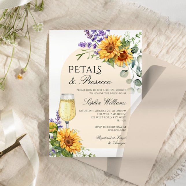 Sunflowers Arch Petals & Prosecco Bridal Shower Invitation (Creator Uploaded)