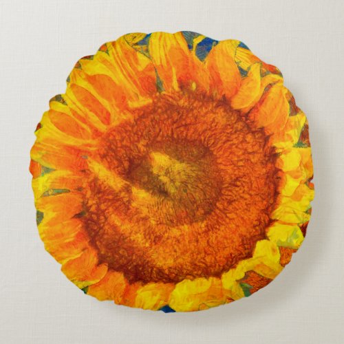 Sunflowers arrangement Van Gogh style imitation  Round Pillow