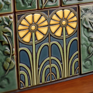 Sunflowers Art Deco Floral Wall Decor Art Nouveau Ceramic Tile