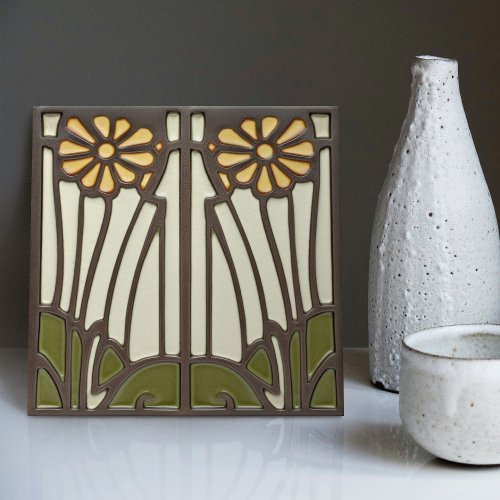 Sunflowers Art Deco Floral Wall Decor Art Nouveau Ceramic Tile