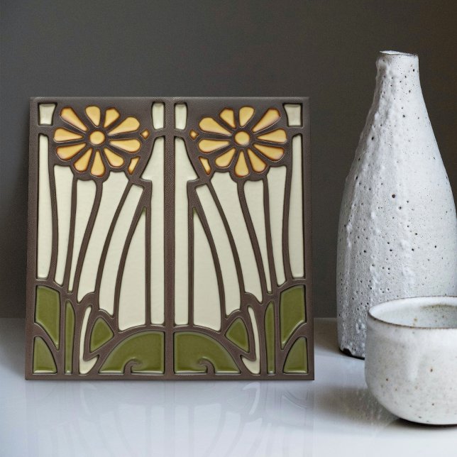Sunflowers Art Deco Floral Wall Decor Art Nouveau Ceramic Tile (Creator Uploaded)