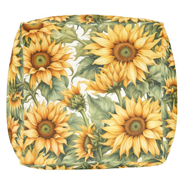 Sunflowers art drawing. pouf (Bottom)