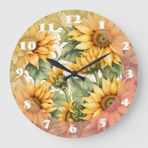 Sunflowers Art Pattern Design  Large Clock