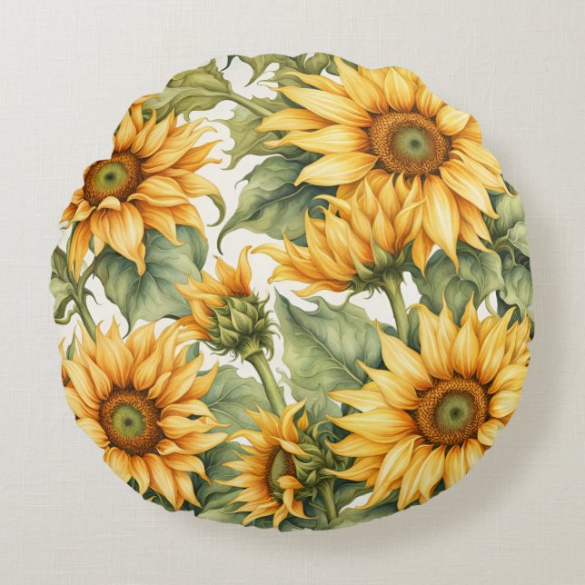 Sunflowers Art Pattern Design  Round Pillow (Front)
