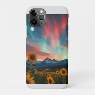 Sunflowers at Dusk: Moonrise Over the Mountain iPhone 11 Pro Case