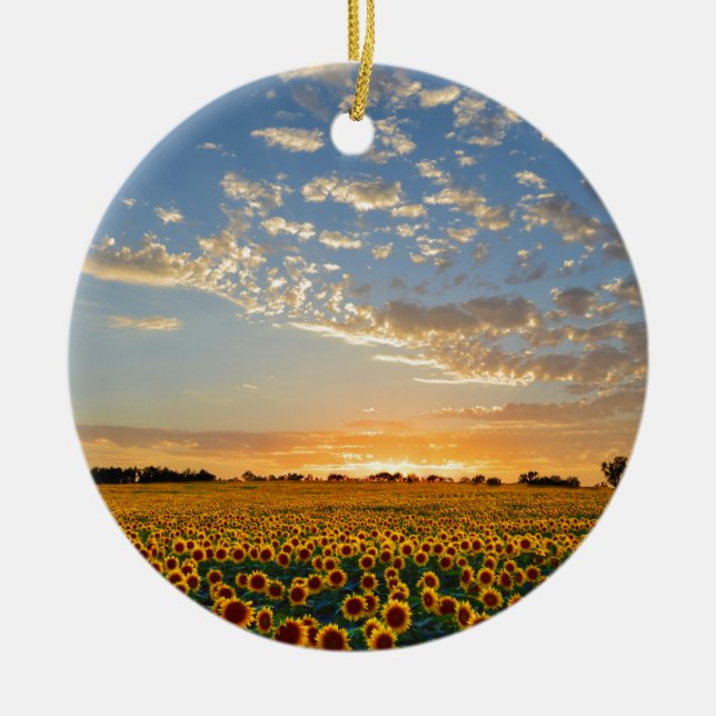 Sunflowers at Sunset Ceramic Ornament (Front)