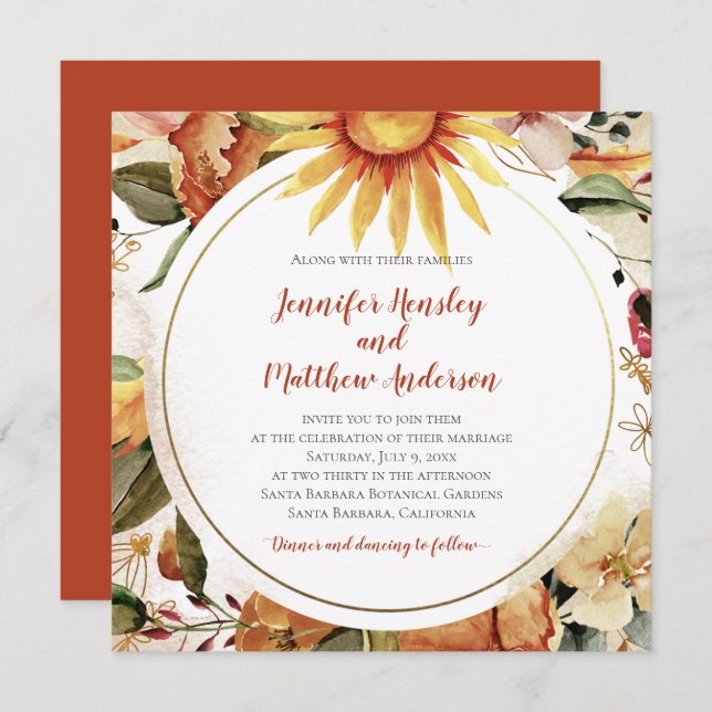 Sunflowers Autumn Fall Floral Wedding Invitation (Front/Back)