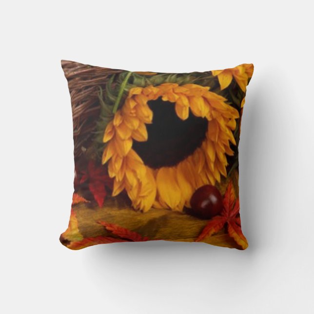 "Sunflowers Autumn Flowers" Fall Throw Pillow (Front)