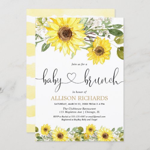 Sunflowers baby brunch greenery white floral invitation