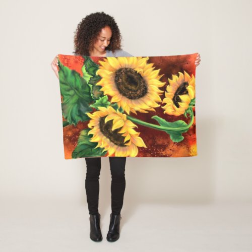 Sunflowers Baby Fleece Blanket _ Painting