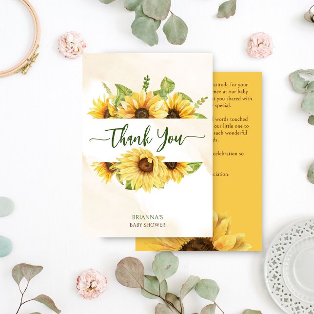 Sunflowers baby in bloom baby showe thank you card (Sunflowers baby in bloom baby shower thank you cards summer fall floral baby shower)