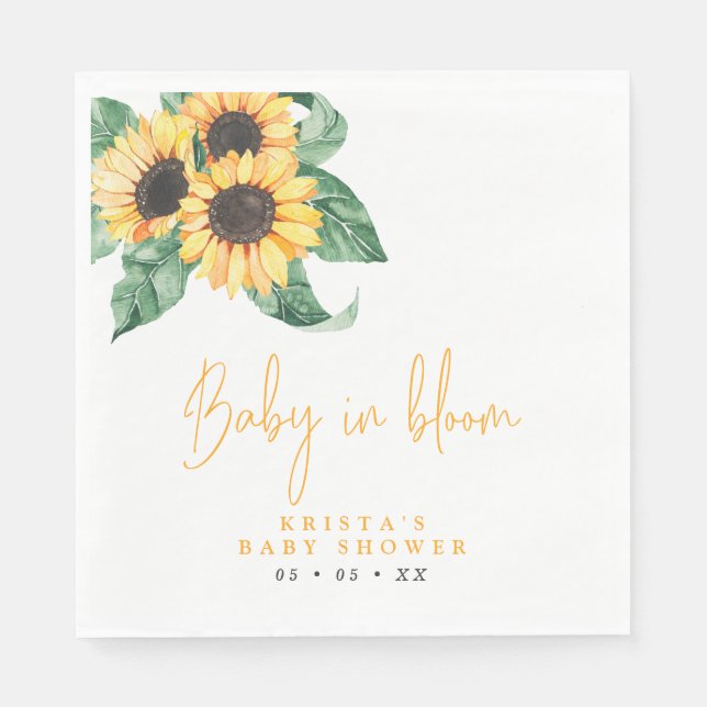 Sunflowers Baby In Bloom Baby Shower  Napkins (Front)