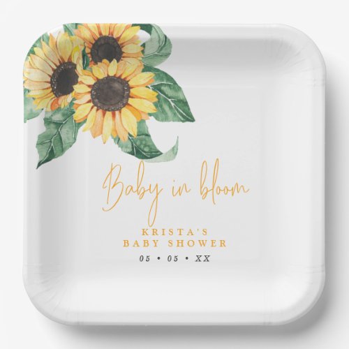 Sunflowers Baby In Bloom Baby Shower Paper Plates