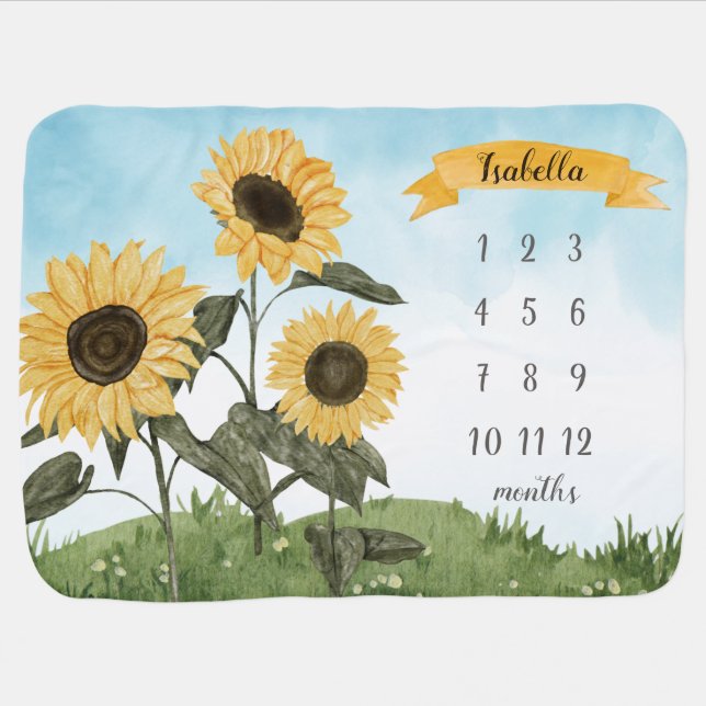 Sunflowers Baby Milestone Blanket (Horizontal)
