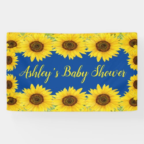 Sunflowers Baby Shower Backdrop Blue Floral Prop Banner