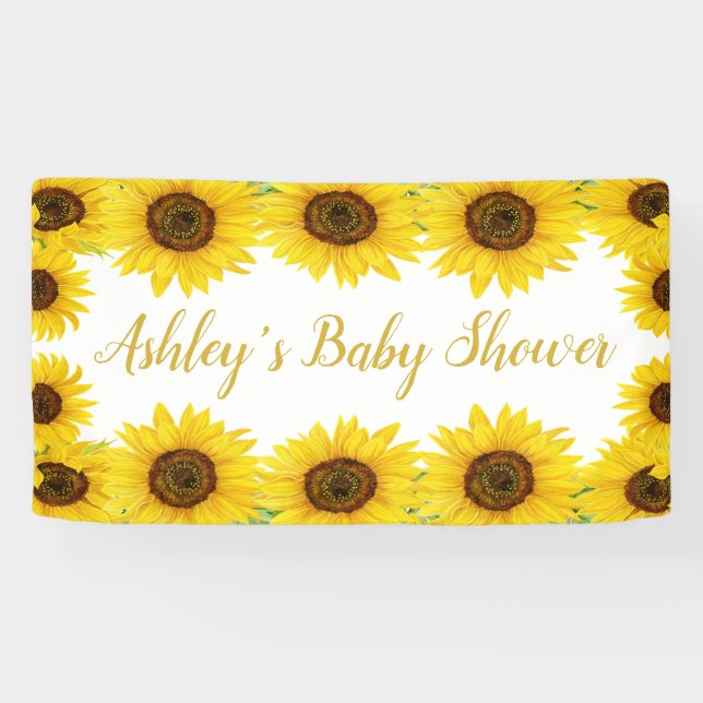 Sunflowers Baby Shower Backdrop Boho Floral Prop Banner (Horizontal)
