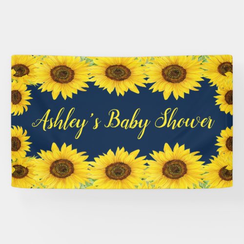 Sunflowers Baby Shower Backdrop Navy Floral Prop Banner