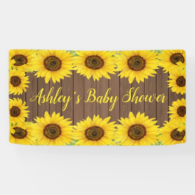 Sunflowers Baby Shower Backdrop Rustic Wood Prop Banner (Horizontal)