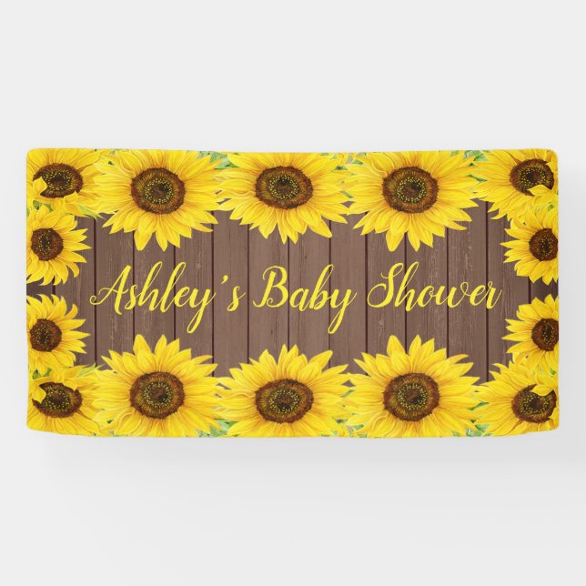 Sunflowers Baby Shower Backdrop Rustic Wood Prop Banner (Horizontal)